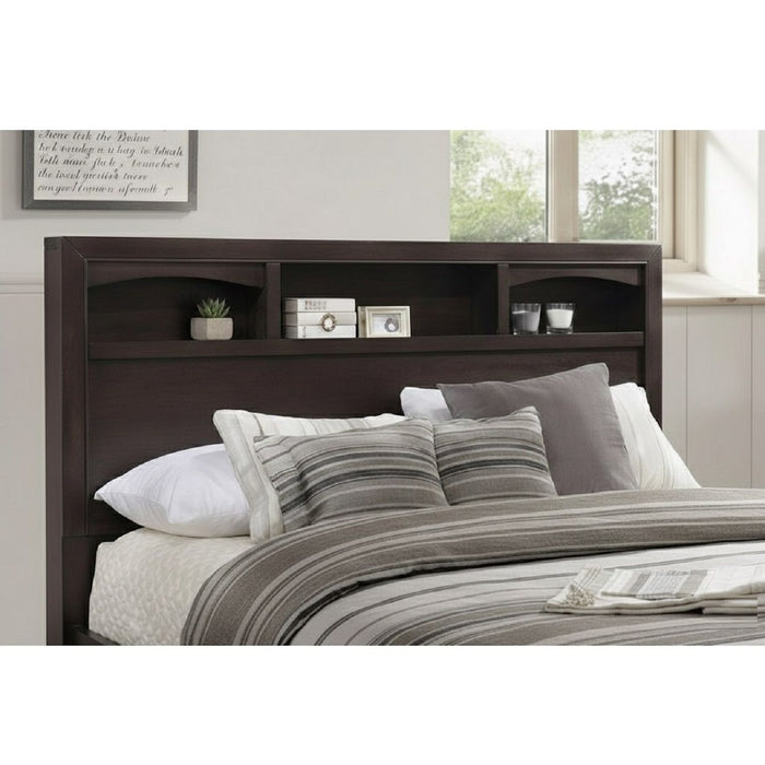 Queen Size Bed With Storage Drawers And Headboard - Brown Mix