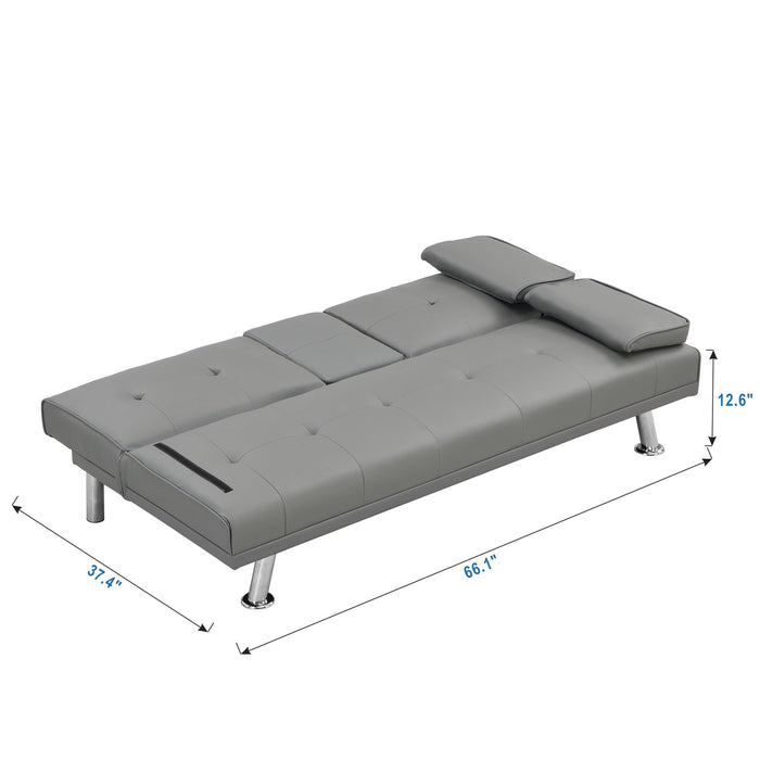 Modern Sofa Bed With Armrest 2 Holders, Wood Frame & Stainless Leg