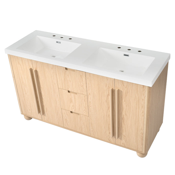 Double Sink Bathroom Vanity With Sinks, Soft Close Doors & 3 Drawers - Wood