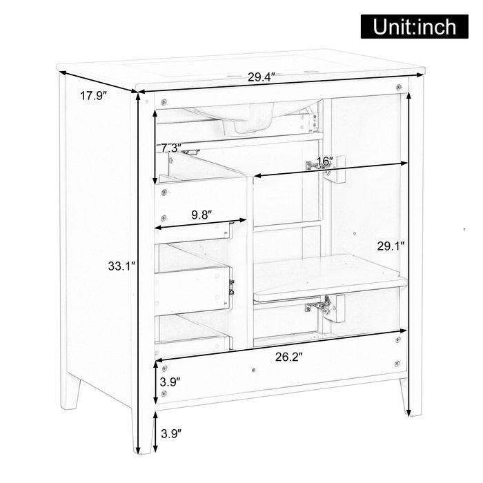 Bathroom Vanity With Sink, 3 Drawers And Adjustable Shelf