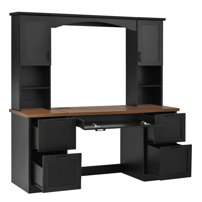 Farmhouse Computer Desk With Hutch