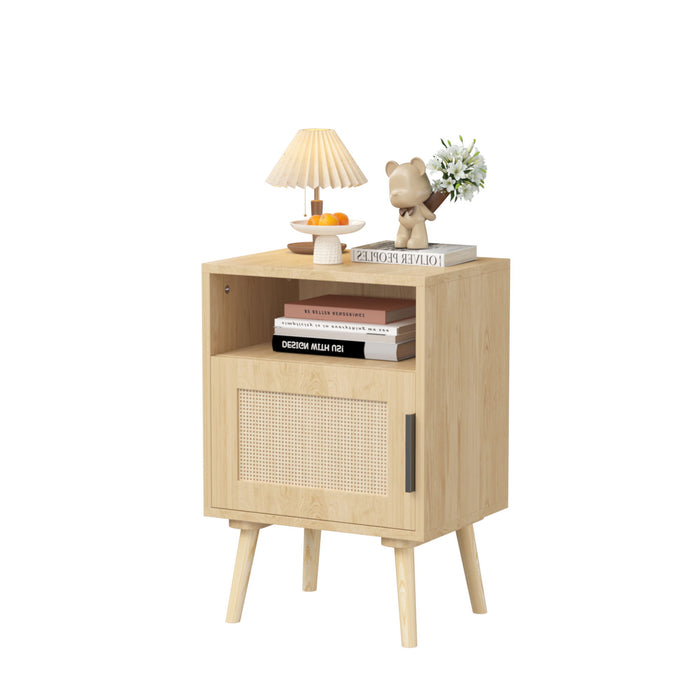 Nightstand, Side Table With Door And Open Shelf For Bedroom - Oak