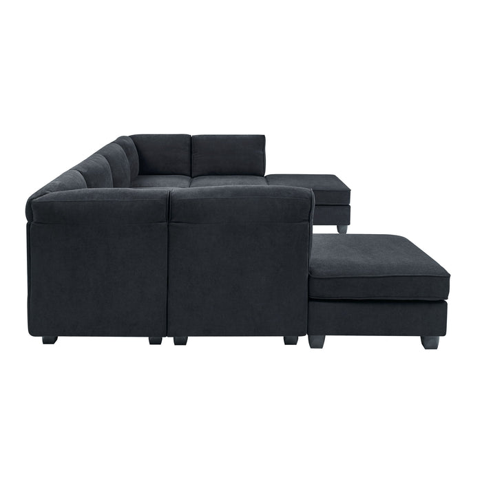 Upholstered Modular Sectional, Customizable Layout, Removable Cushions - Black