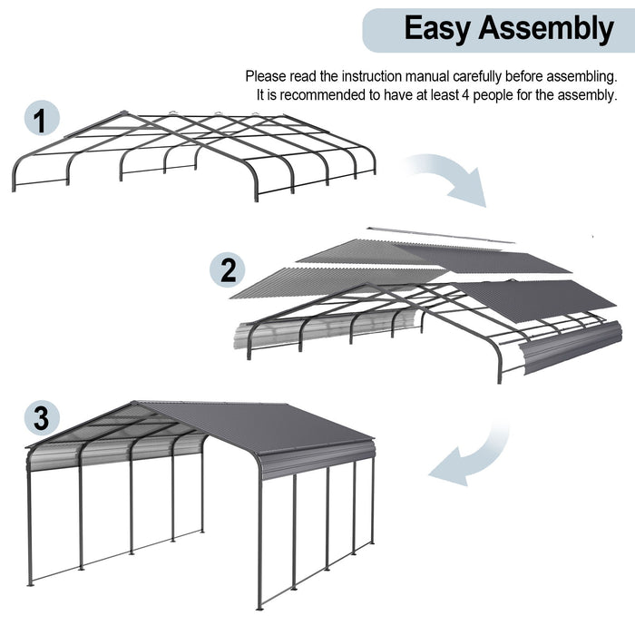 Metal Carport 12 X 20 Ft Heavy Duty With Galvanized Steel Roof Metal Garage Canopy With Galvanized Steel Roof & Frame Car Tent Outdoor Storage Shed For Car Boats And Truck - Alabaster / Dark Gray