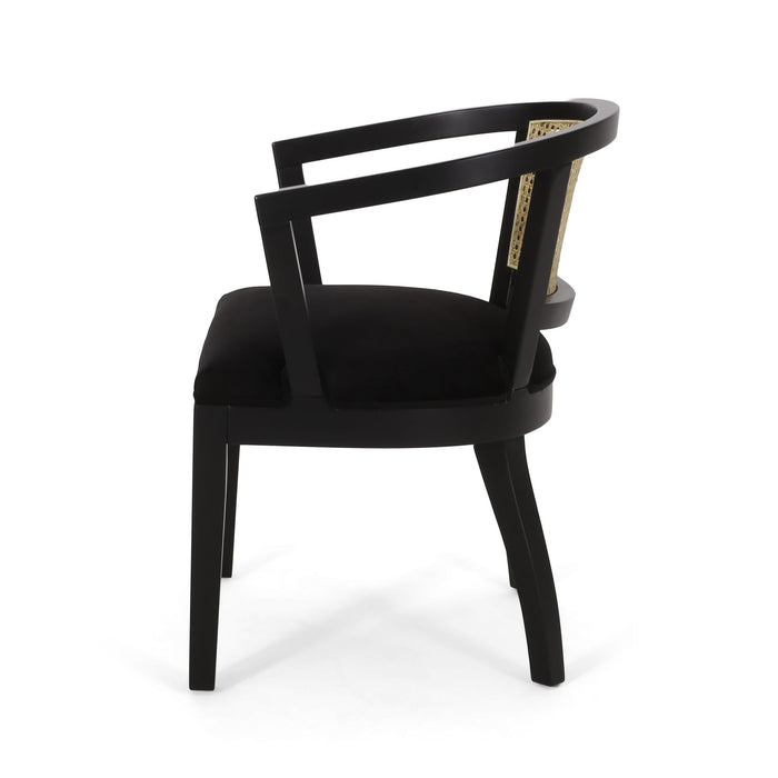 Elegant Dining Chair With Cane Web Backrests And Velvet Upholstery