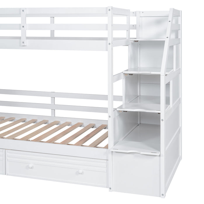 Bunk Bed With Storage Staircase, Slide, Desk, Drawers, And Shelves