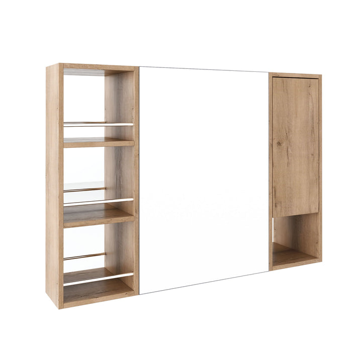 Wall Mounted Bathroom Mirror Cabinet, Adjustable Shelves Storage Cabinet - Imitative Oak