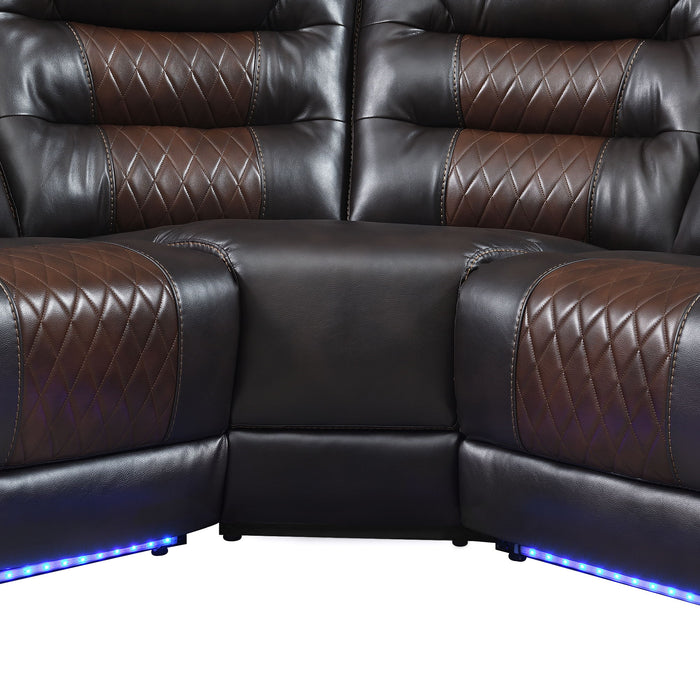 Manual Reclining Sectional Sofa Set, L Shaped Symmetrical Motion Sofa Corner Couch Sets With Storage Boxes, 4 Cup Holders And LED Light Strip For Living Room