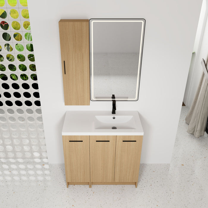 Freestanding Bathroom Vanity Set With Tall Linen Cabinet, 3 Door Storage Cabinet, Single Sink