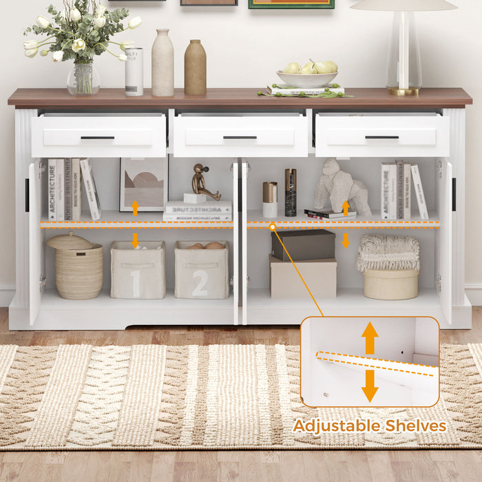 Fluted Sideboard Buffet Cabinet With 4 Doors And 3 Drawers