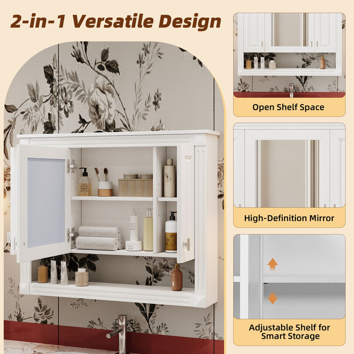 Wall-Mounted Bathroom Cabinet With Mirror And Open Shelf - White