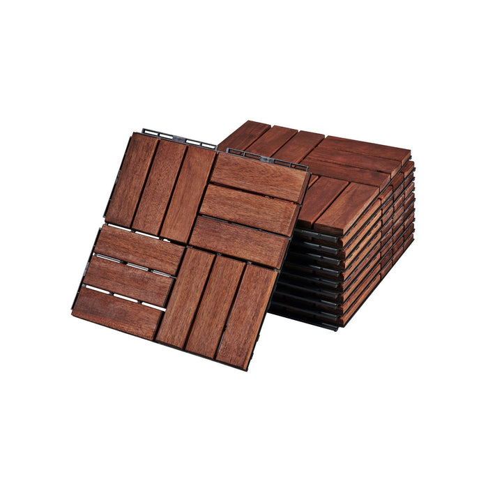 Acacia Wood Interlocking Deck Tiles Checker Pattern For Outdoor Flooring