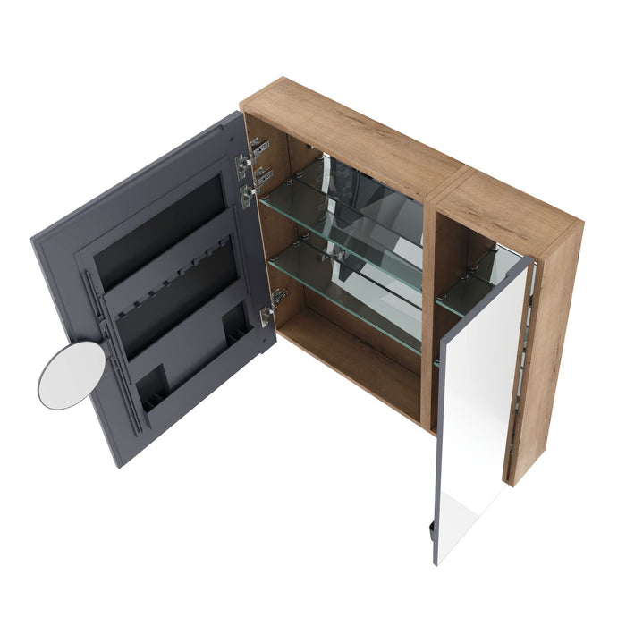 33.56" Wall Mounted Bathroom Cabinet With Adjustable Shelves - Imitative Oak