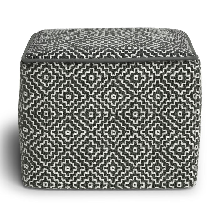 Briella - Square Woven Outdoor / Indoor Pouf - Gray / White