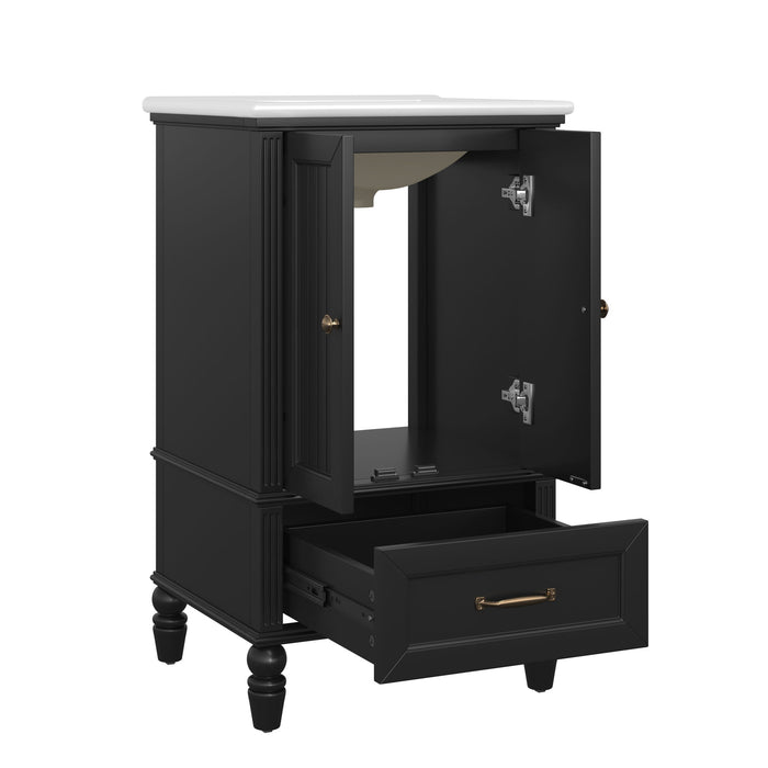 20" Bathroom Vanity With Sink Cabinet With 2 Doors, 2 Drawer, Magnetic Door Stopper, Adjustable Feet, Drop In Sink - Black