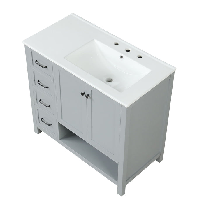 Bathroom Vanity With Sink Top, Bathroom Vanity Cabinet With 2 Doors And 2 Drawers, Open Shelf