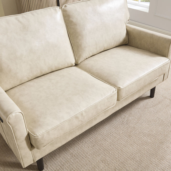 Mid Century Modern Loveseat Sofa With USB Ports, Removable Pillow Cover