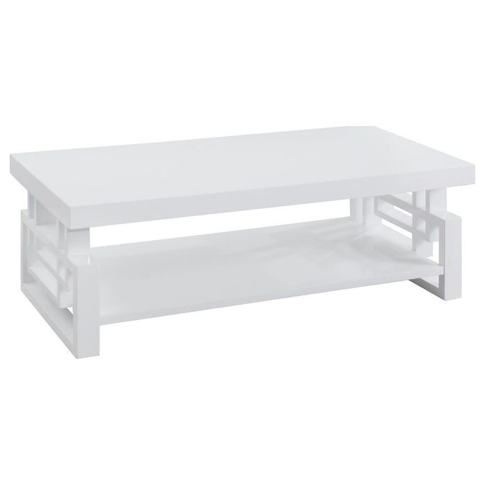 Rectangular Coffee Table With Open Shelf Storage - Glossy White