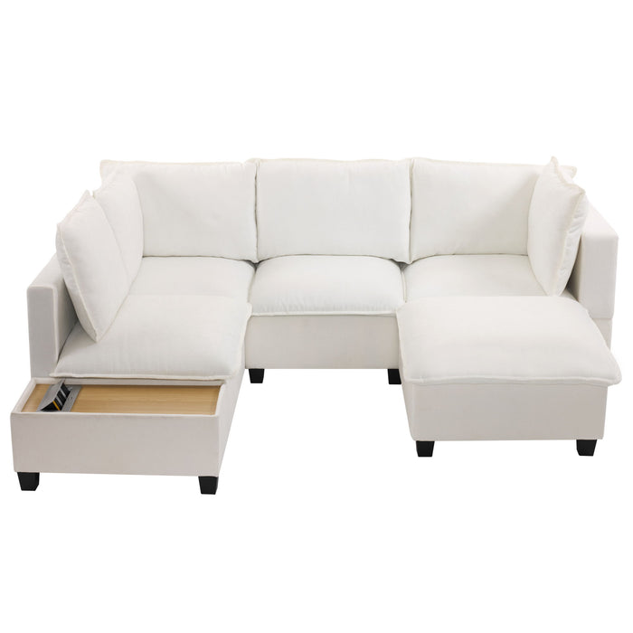 U-Shaped Sectional Modular Sofa With A Movable Ottoman, A Coffee Table With Hidden Charging Devices For Living Room