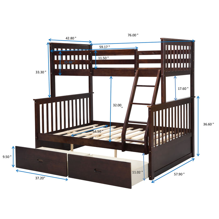 Bunk Bed With Ladder, And Safety Guard Rails