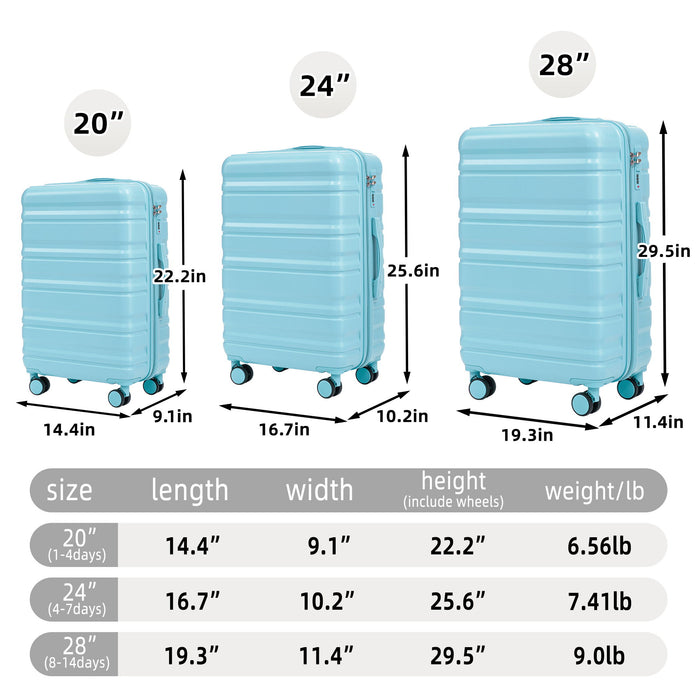 Tourist 3 Piece Luggage Set, Combination Lock, Durable Hard Shell With 360° Silent Wheels