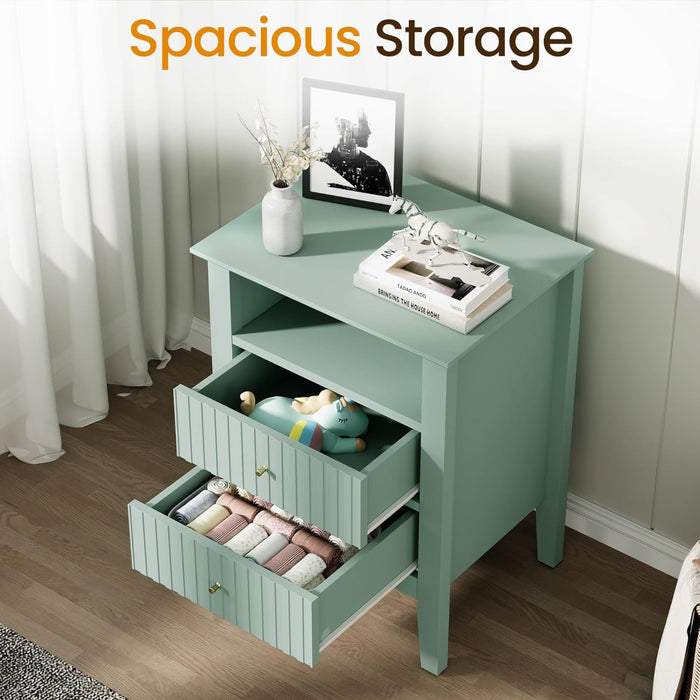 Fluted Nightstand With 2 Drawers
