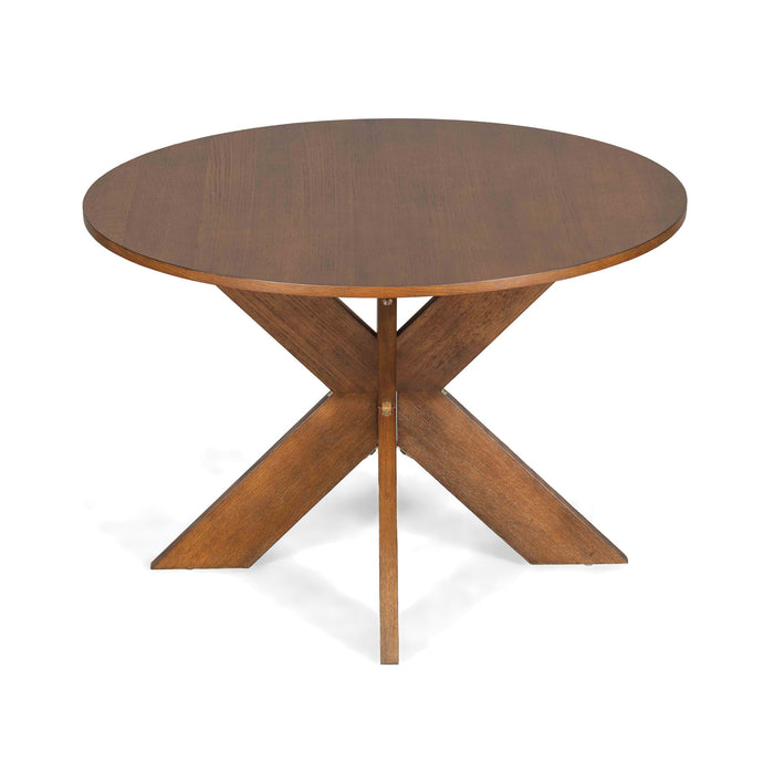 5 Piece Indoor Dining Set, Round Table & 4 Brown Arm Chairs - Beige / Brown / Cherry