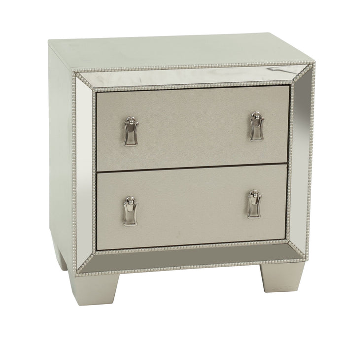 Nightstand With 2 Drawers And Mirror Accent - Silver