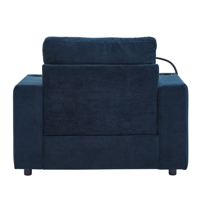 Modern Style Armchair Chaise Lounge Sofa Couch With Movable Storage Ottoman, USB Ports, Cup Holders, Phone Holder, Side Pockets