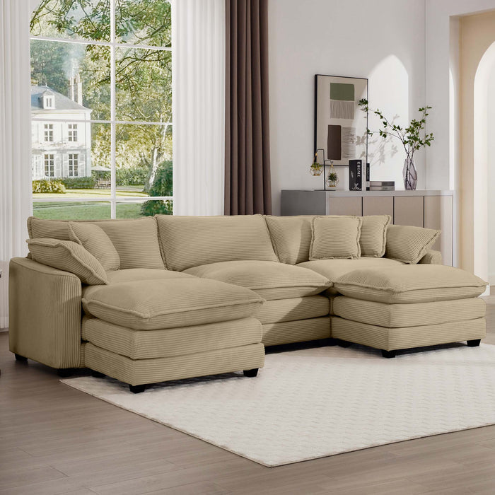 Oversized Modular Cushion Sofa With Ottoman, Low Back, Deep Seating Sofa Set