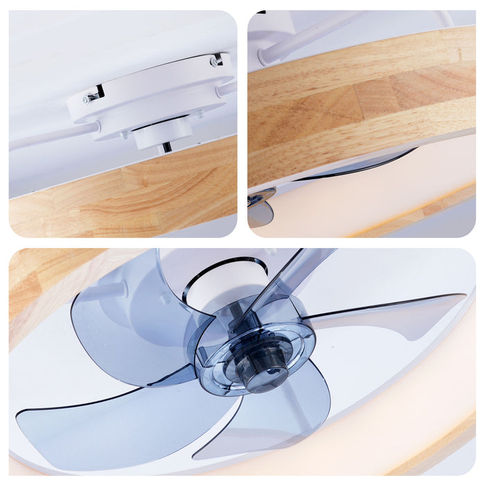 Ceiling Fans With Lights And Remote, 3000 - 6500K Dimmable Flush Mount LED Fan Light, 6 Speeds, Quiet DC Motor For Living Room - Matte White / Natural Wood