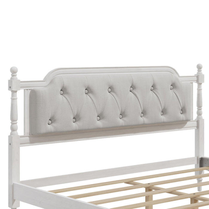 Traditional Style Solid Bed Frame With Upholstered Tufted Headboard, No Box Spring Needed