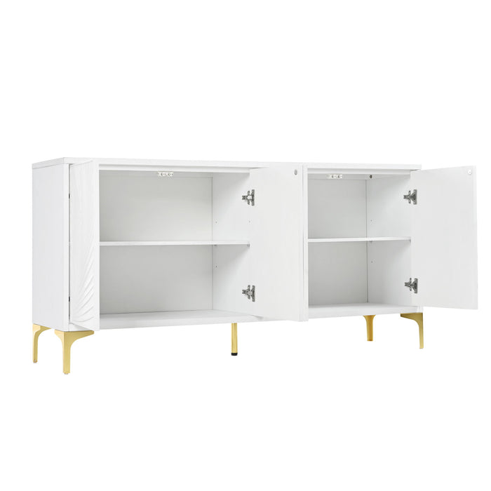 Modern 4 Door Sideboard With Creative Carved Surface And Adjustable Shelves