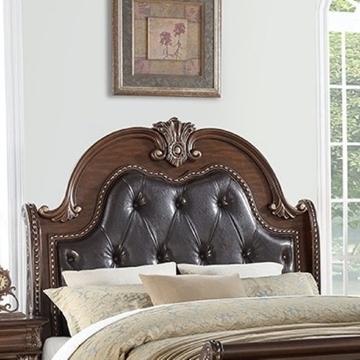 Bed & Carved Padded And Button Tufted Headboard