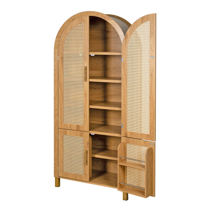 Tall Arched Cabinet With Rattan Doors & Adjustable Shelves