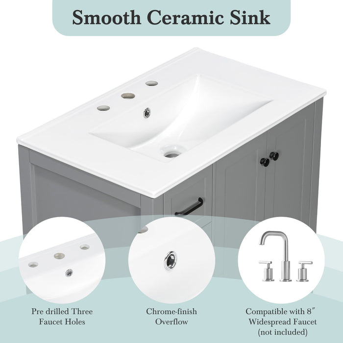 Bathroom Vanity With Sink Top, Bathroom Vanity Cabinet With 2 Doors And 2 Drawers, Open Shelf