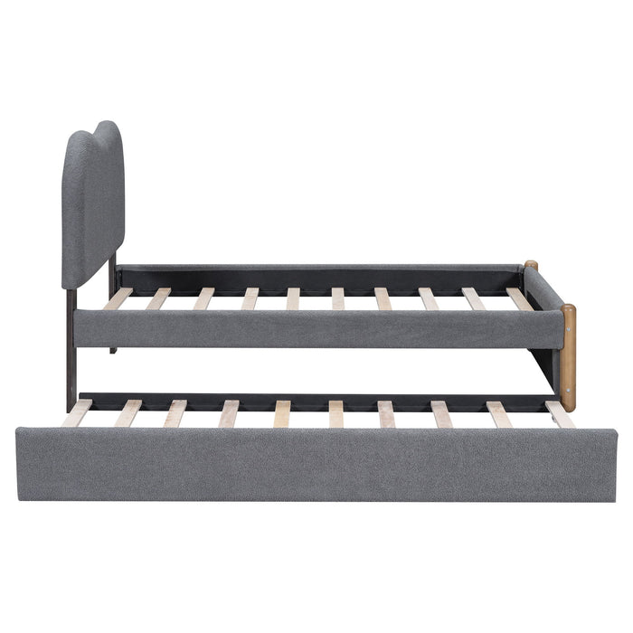 Upholstered Platform Bed With Wood Supporting Feet And Trundle