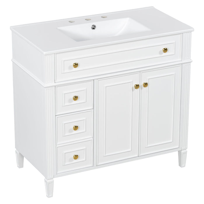 Bathroom Vanity With Sink, 3 Drawers & 2 Doors