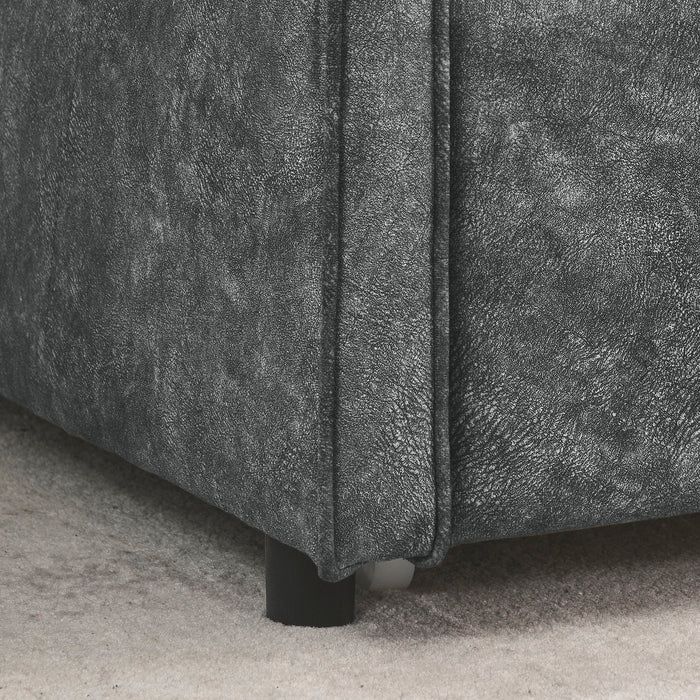Twin Upholstered Daybed With Trundle, Waved Arms - Gray