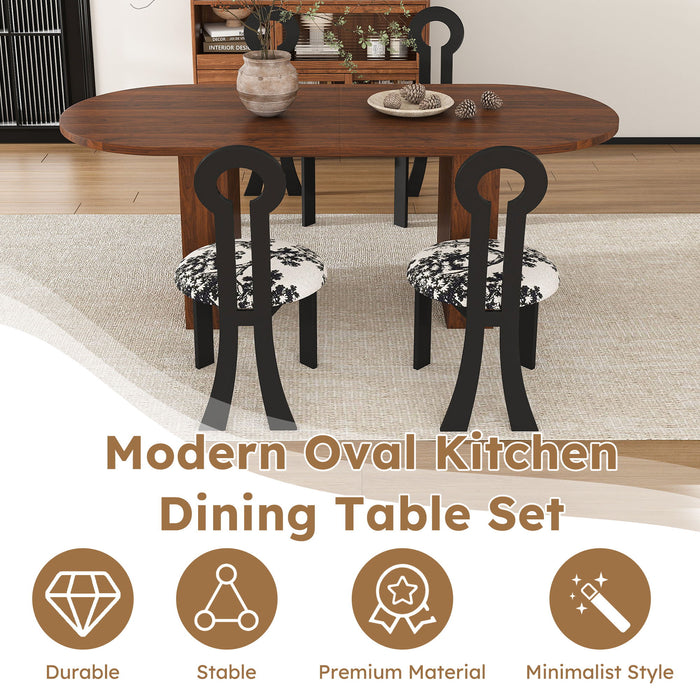 Oval Dining Table For 6 With 4 Upholstered Chairs - Walnut / Black