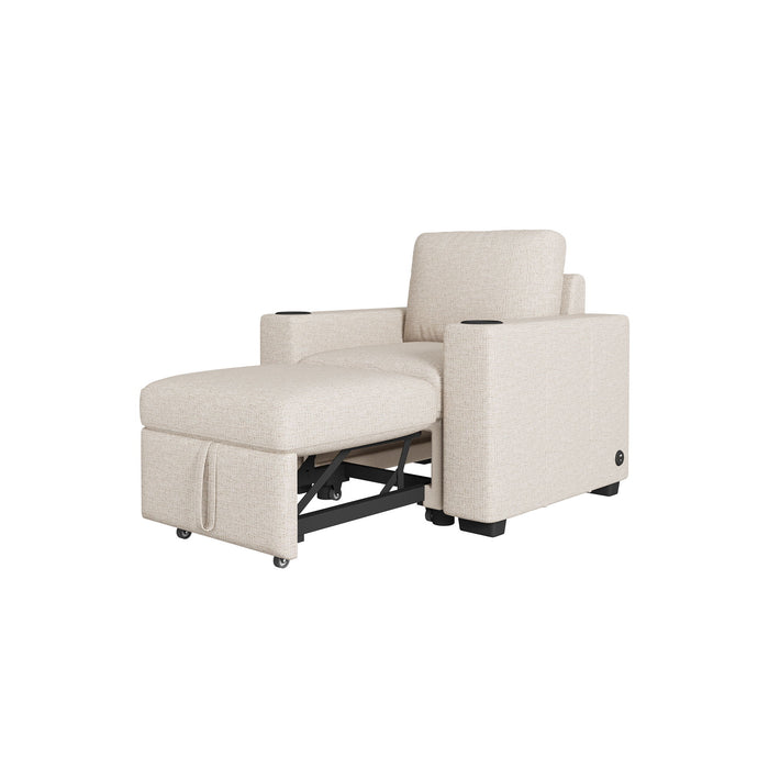 Single Pull Out Sofa Bed With USB Ports And Cup Holders