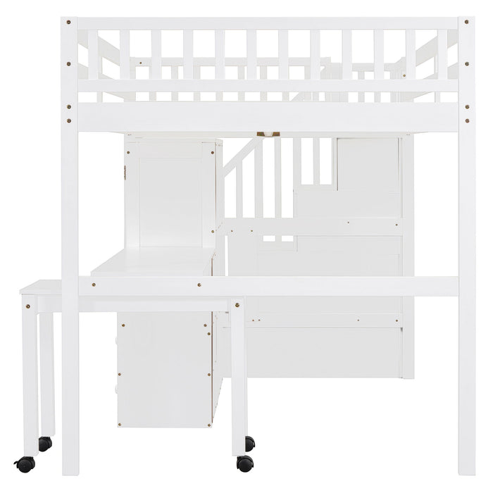 Loft Bed With Stairs, Bookshelf, Drawers, Desk & Wardrobe, Space Saving Multifunctional Furniture