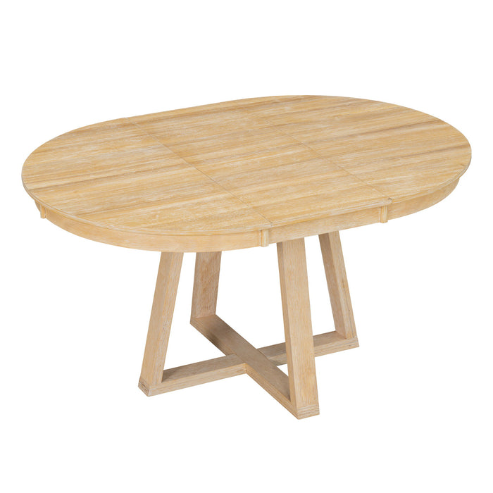 Dining Set With Leaf Round Table And 4 Upholstered Chairs