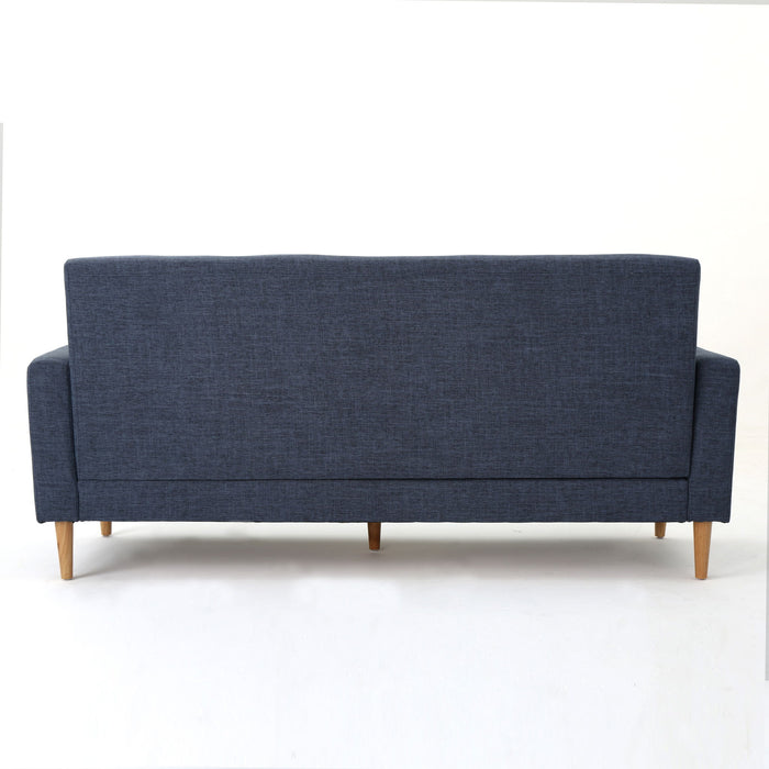 Mid Century Modern 3 Seater Sofa With Button Tufting - Dark Blue