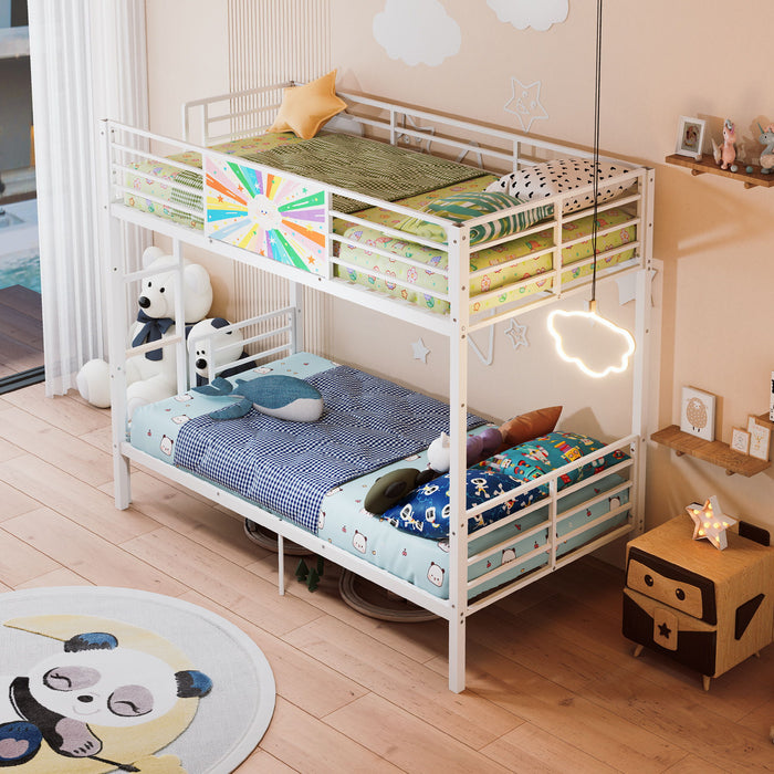 Bunk Bed, Convertible To 2 Separate Twin Size Beds & Full Length Guardrail & Ladder, No Box Spring Needed - White