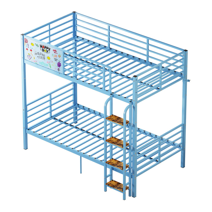 Bunk Bed, Convertible To 2 Separate Twin Size Beds & Full Length Guardrail & Ladder, No Box Spring Needed - Blue
