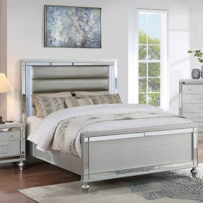 Bed With LED Lights, Tufted Headboard