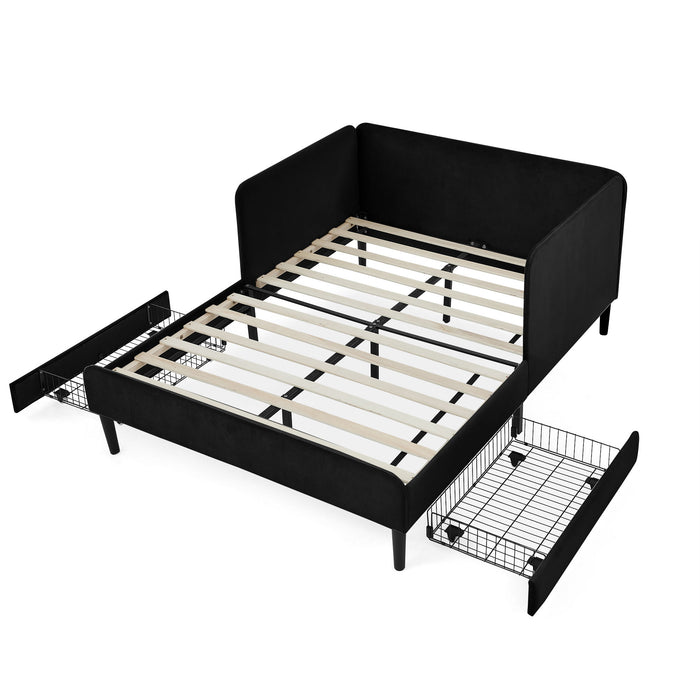 Upholstered Platform Bed Frame With 2 Storage Drawers And Adjustable Sofa Bed