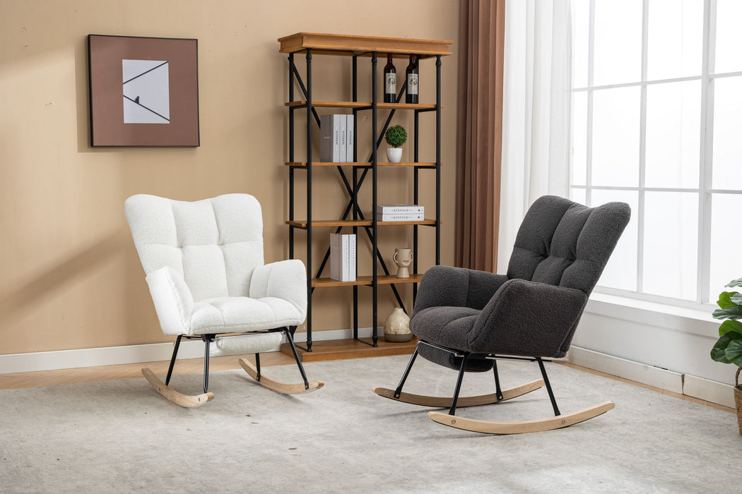 Teddy Fabric Rocking Chair With Adjustable Footrest - Ivory