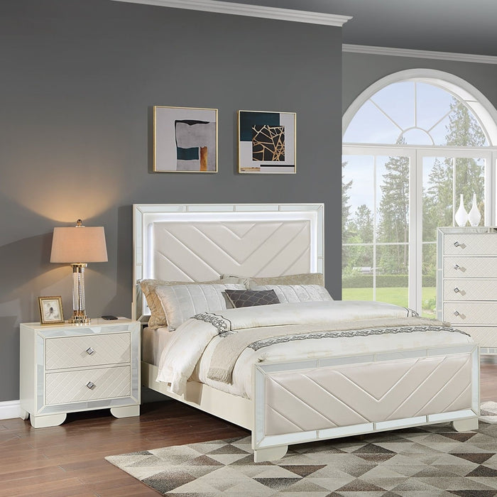 3 Piece Bedroom Contemporary Set, Bed With LED Lights And 2 Nightstands